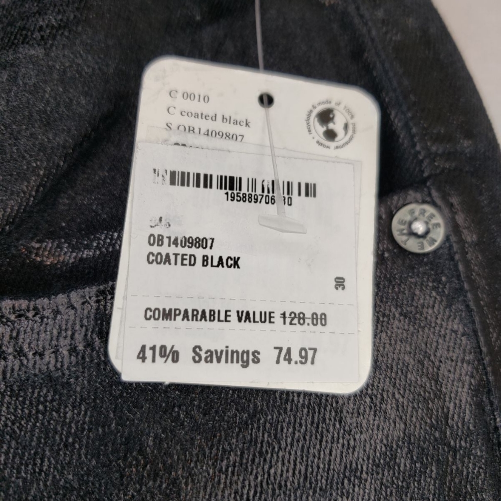 FREE PEOPLE NWT cropped black shiny denim - Picture 4 of 11